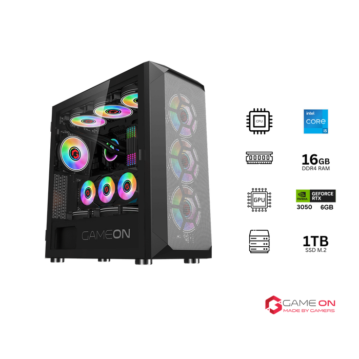 Customized Gaming PC Bundle - Intel i5 12400F Processor, 16GB RAM, 1TB SSD, RTX 3050 6GB, 650W PSU - Black