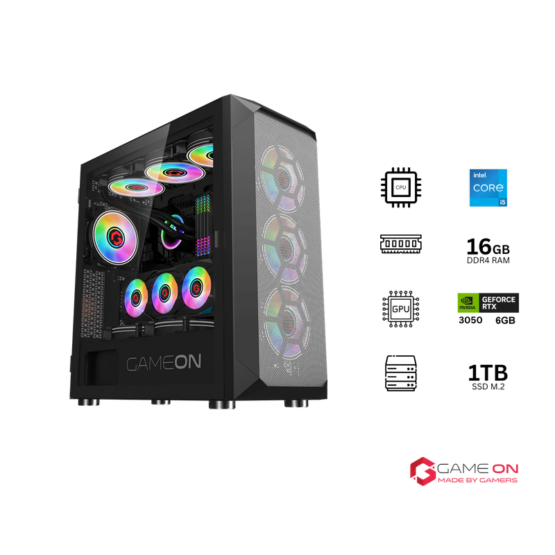 Customized Gaming PC Bundle - Intel i5 12400F Processor, 16GB RAM, 1TB SSD, RTX 3050 6GB, 650W PSU - Black