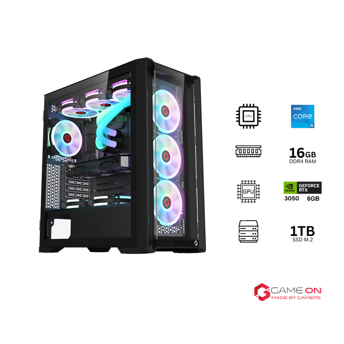 Customized Gaming PC Bundle - Intel i5 12400F Processor, 16GB RAM, 1TB SSD, RTX 3050 6GB, 650W PSU - Black