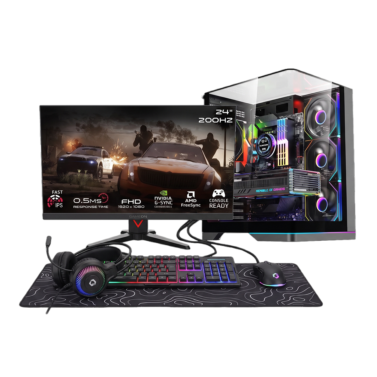 i5-12400F, 16GB RAM, 1TB SSD, RTX 5060 8GB OC, 750W PSU, 24" FHD 200Hz Monitor & All-In-One Gaming Bundle (Keyboard, Headset, Mouse & Mousepad) - Black | Gaming PC Bundle