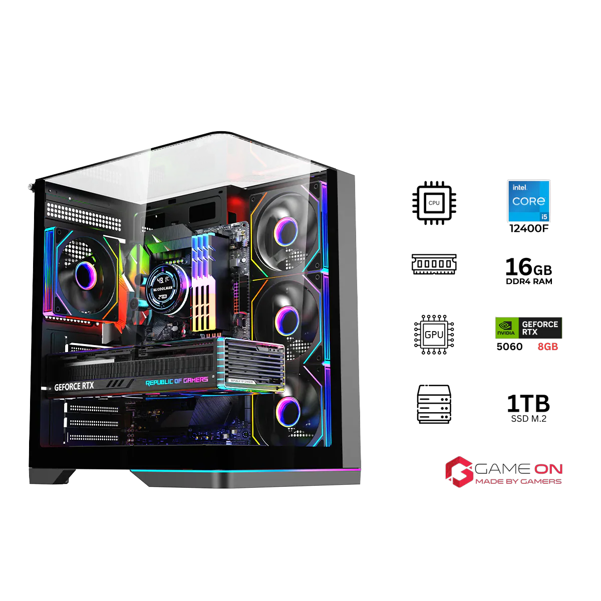 i5 12400F, 16GB RAM, 1TB SSD, RTX 5060 8GB OC, 750W PSU - Black | Gaming PC