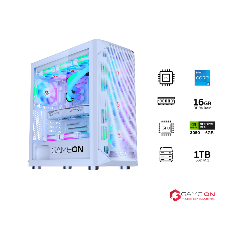 Customized Gaming PC Bundle - Intel i5 14400F Processor, 16GB RAM, 1TB SSD, RTX 3050 6GB, 650W PSU, Liquid Cooler, 24" FHD 180Hz Monitor & All-In-One Gaming Bundle (Keyboard, Headset, Mouse & Mousepad) - White