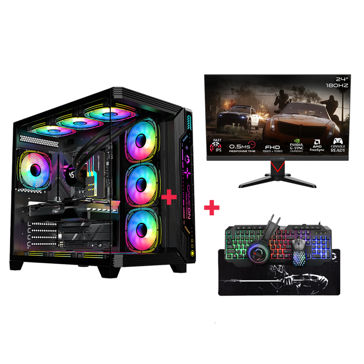Customized Gaming PC Bundle - Intel i5 14400F Processor, 16GB RAM, 1TB SSD, RTX 3050 6GB, 650W PSU, 24" FHD 180Hz Monitor & All-In-One Gaming Bundle (Keyboard, Headset, Mouse & Mousepad) - Black