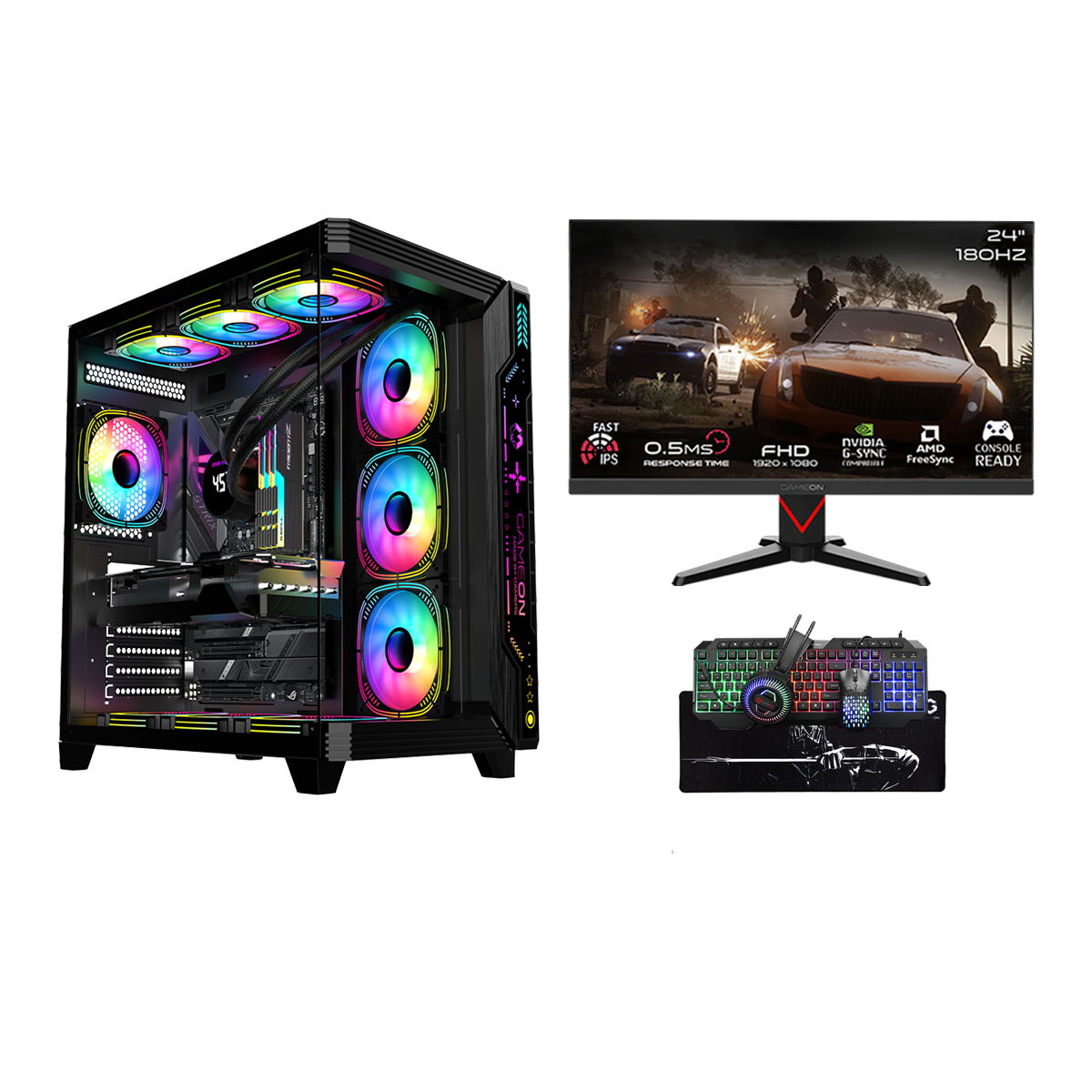 i5 14400F, 16GB RAM, 1TB SSD, RTX 3050 6GB, 650W PSU, 24" FHD 180Hz Monitor & All-In-One Gaming Bundle (Keyboard, Headset, Mouse & Mousepad) - Black | Gaming PC Bundle