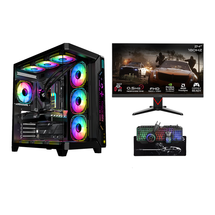 i5 14400F, 16GB RAM, 1TB SSD, RTX 3050 6GB, 650W PSU, 24" FHD 180Hz Monitor & All-In-One Gaming Bundle (Keyboard, Headset, Mouse & Mousepad) - Black | Gaming PC Bundle