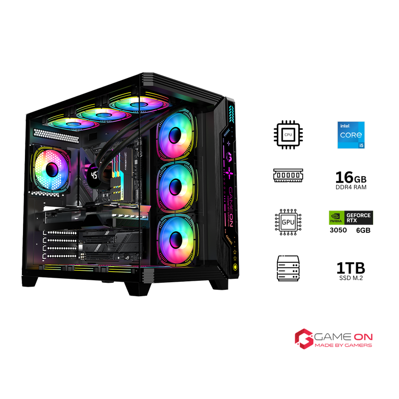 Customized Gaming PC Bundle - Intel i5 14400F Processor, 16GB RAM, 1TB SSD, RTX 3050 6GB, 650W PSU, 24" FHD 180Hz Monitor & All-In-One Gaming Bundle (Keyboard, Headset, Mouse & Mousepad) - Black