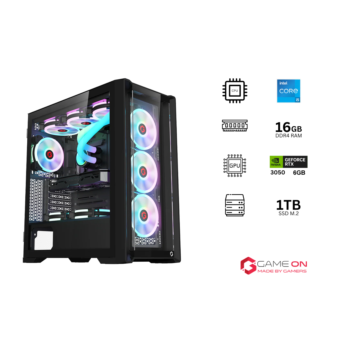 i5 14400F, 16GB RAM, 1TB SSD, RTX 3050 6GB, 650W PSU, 24" FHD 200Hz Monitor & All-In-One Gaming Bundle (Keyboard, Headset, Mouse & Mousepad) - Black | Gaming PC Bundle