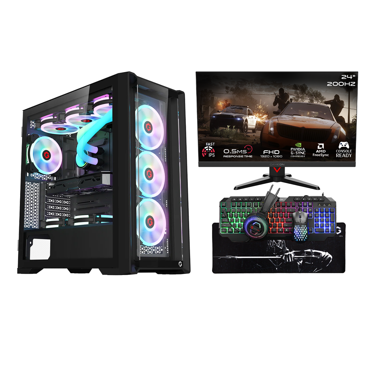 i5 14400F, 16GB RAM, 1TB SSD, RTX 3050 6GB, 650W PSU, 24" FHD 200Hz Monitor & All-In-One Gaming Bundle (Keyboard, Headset, Mouse & Mousepad) - Black | Gaming PC Bundle