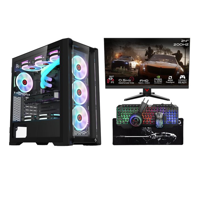 i5 14400F, 16GB RAM, 1TB SSD, RTX 3050 6GB, 650W PSU, 24" FHD 200Hz Monitor & All-In-One Gaming Bundle (Keyboard, Headset, Mouse & Mousepad) - Black | Gaming PC Bundle