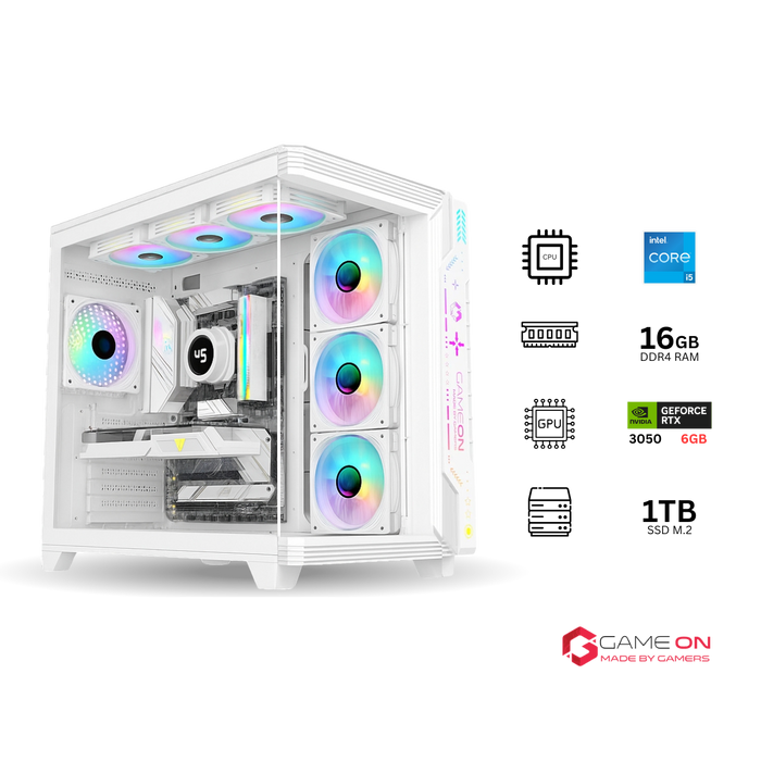 Customized Gaming PC Bundle - Intel i5 14400F Processor, 16GB RAM, 1TB SSD, RTX 3050 6GB OC, 650W PSU - White