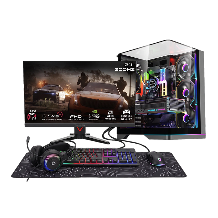 i5-14400F, 16GB RAM, 1TB SSD, RTX 5060 8GB OC, 750W PSU, 24" FHD 200Hz Monitor & All-In-One Gaming Bundle (Keyboard, Headset, Mouse & Mousepad) - Black | Gaming PC Bundle