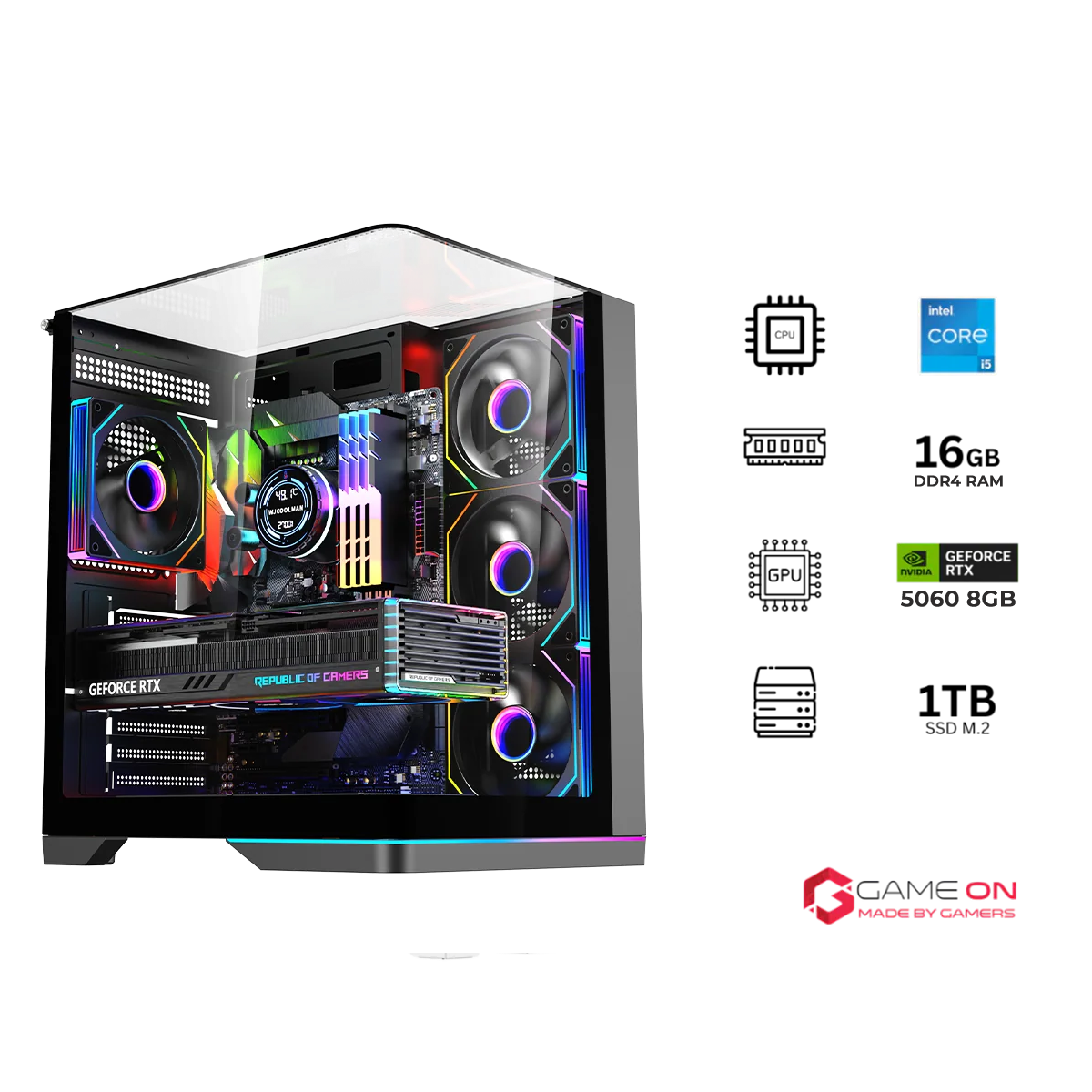 i5-14400F, 16GB RAM, 1TB SSD, RTX 5060 8GB OC, 750W PSU, 24" FHD 200Hz Monitor & All-In-One Gaming Bundle (Keyboard, Headset, Mouse & Mousepad) - Black | Gaming PC Bundle