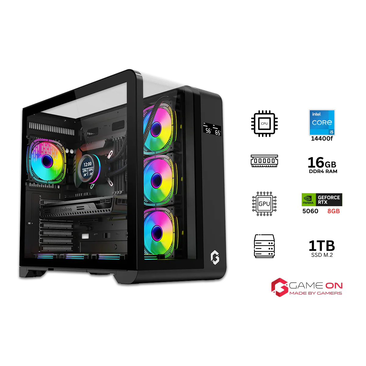 i5 14400F, 16GB RAM, 1TB SSD, RTX 5060 8GB OC, 850W PSU - Black | Gaming PC