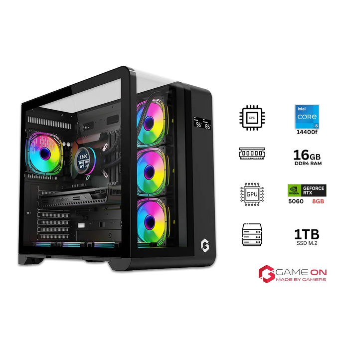 i5 14400F, 16GB RAM, 1TB SSD, RTX 5060 8GB OC, 850W PSU - Black | Gaming PC