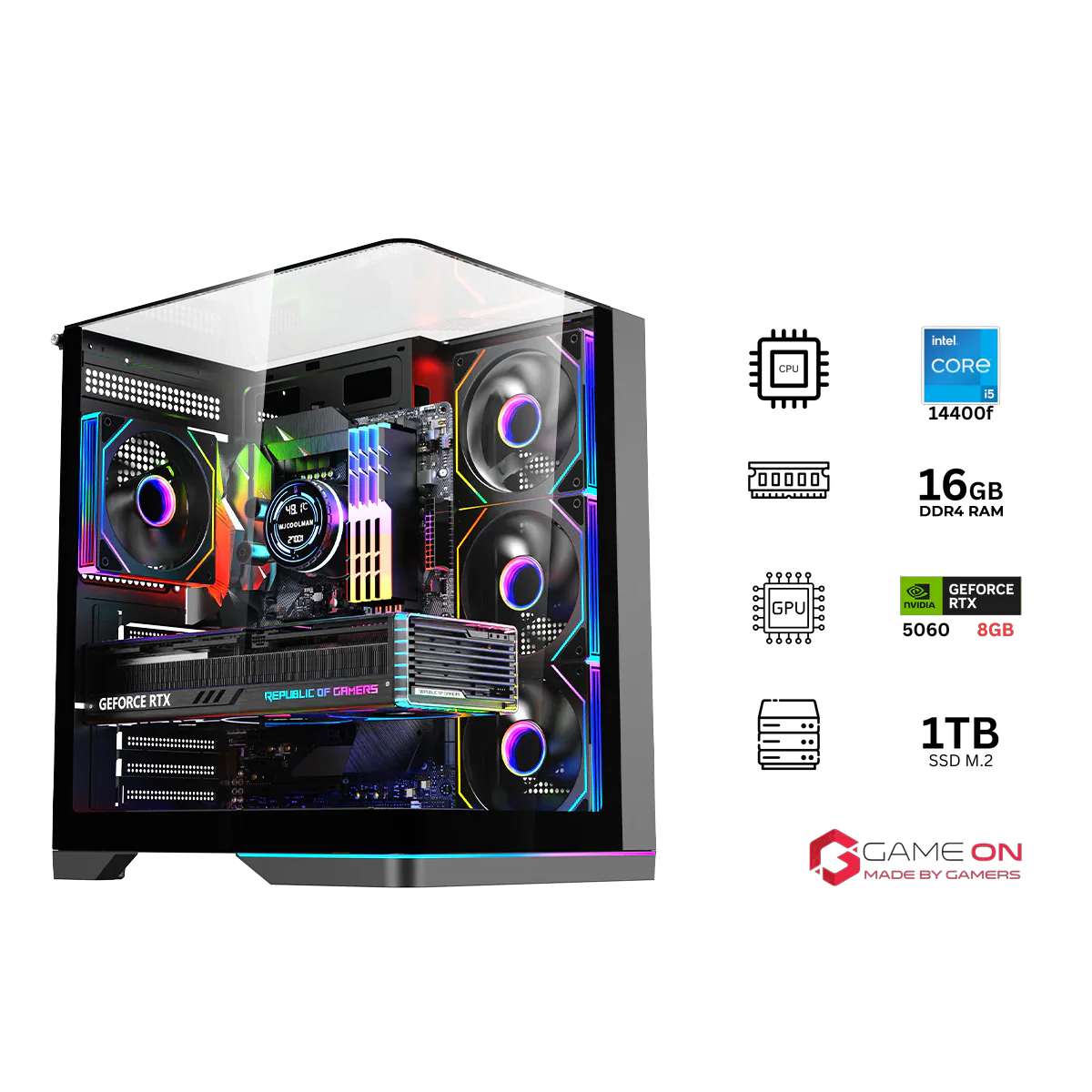 i5 14400F, 16GB RAM, 1TB SSD, RTX 5060 8GB OC, 750W PSU - Black | Gaming PC