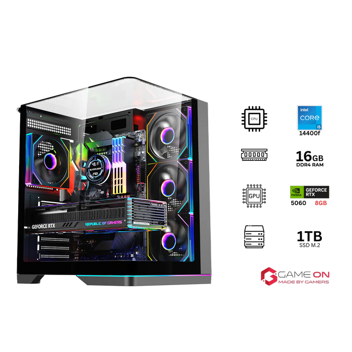 i5 14400F, 16GB RAM, 1TB SSD, RTX 5060 8GB OC, 750W PSU - Black | Gaming PC