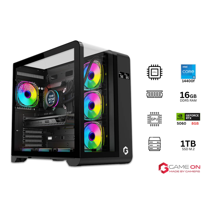 i5 14400F, 16GB RAM, 1TB SSD, RTX 5060 8GB OC, 850W PSU - Black | Gaming PC