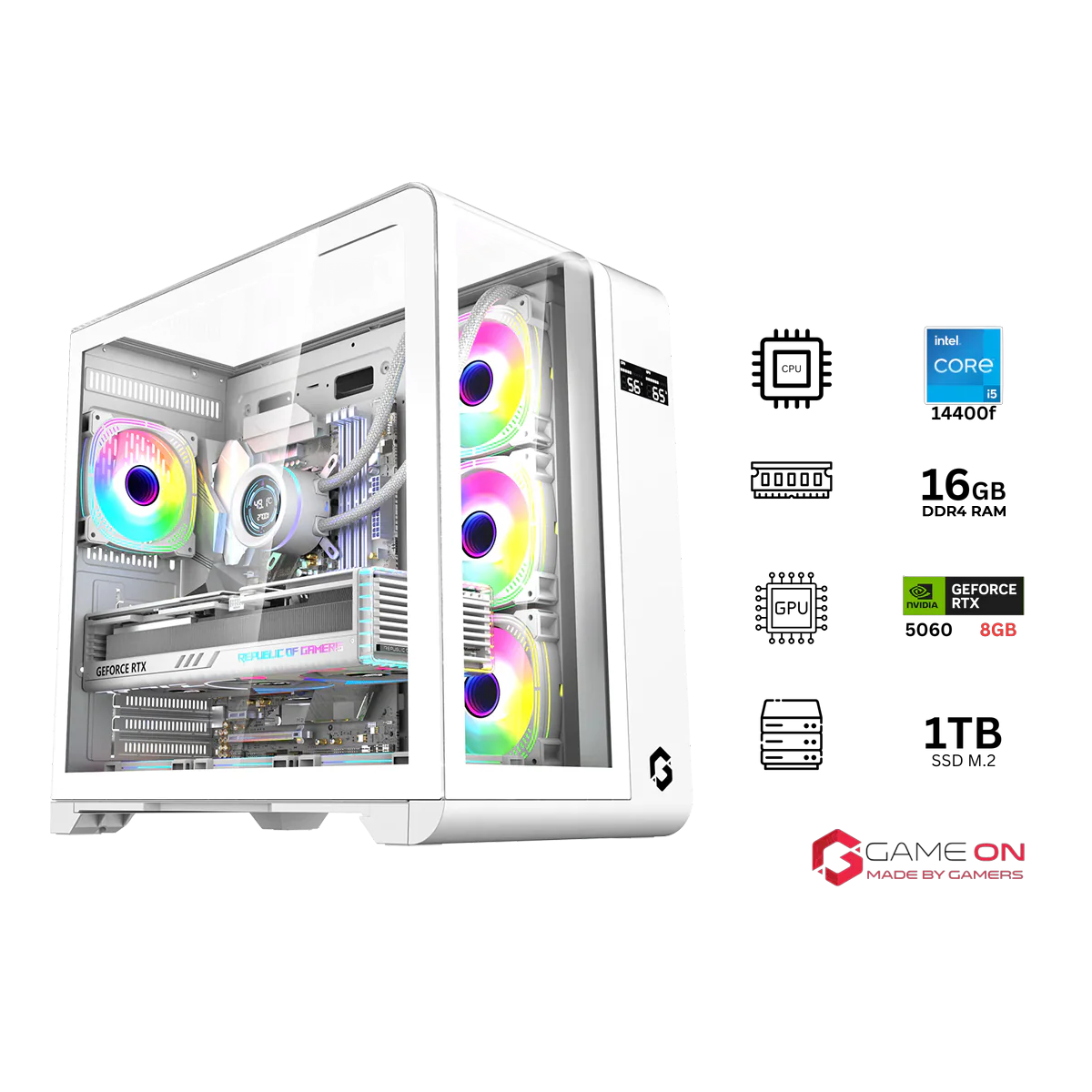 i5 14400F, 16GB RAM, 1TB SSD, RTX 5060 8GB OC, 850W PSU - White | Gaming PC