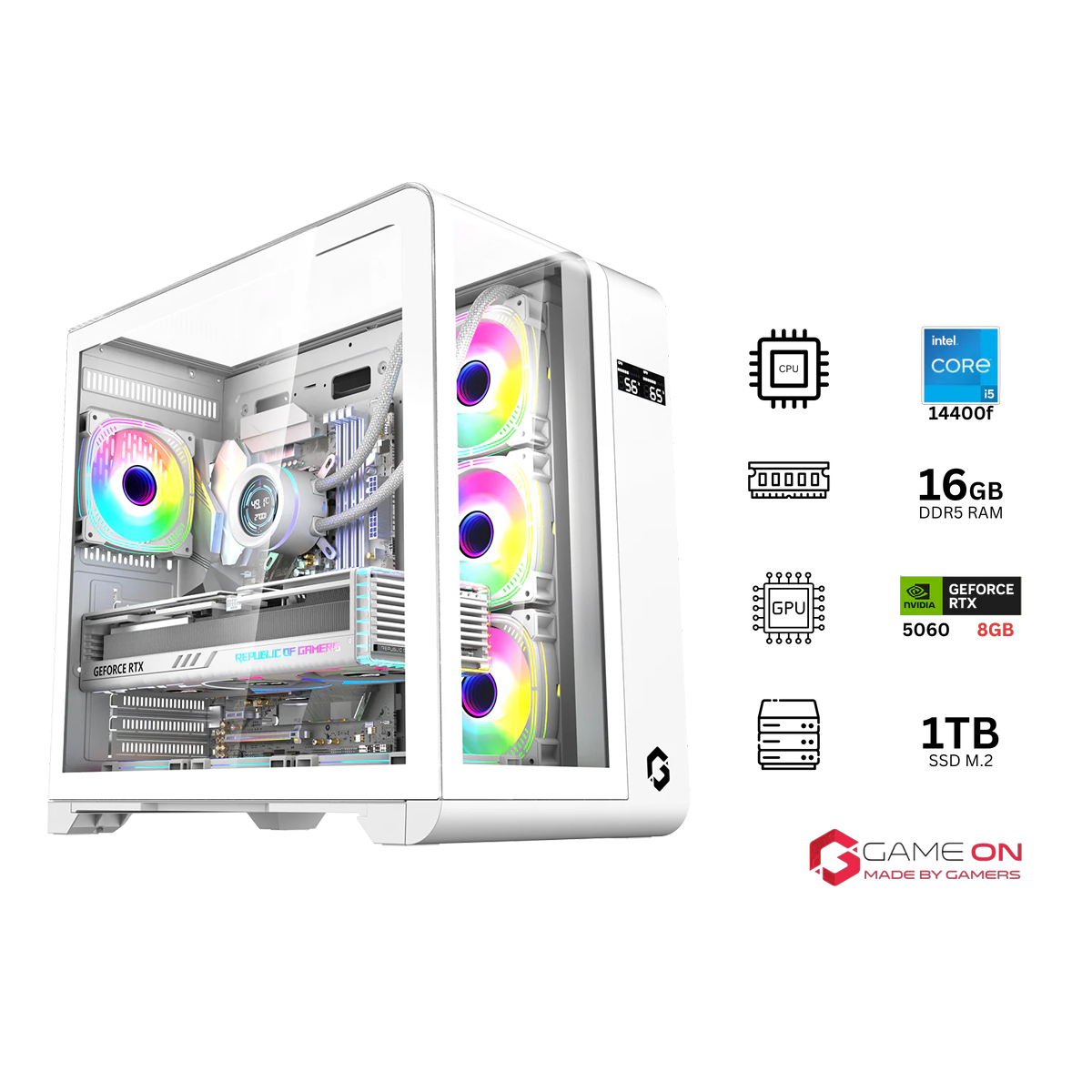 i5 14400F, 16GB RAM, 1TB SSD, RTX 5060 8GB OC, 850W PSU - White | Gaming PC