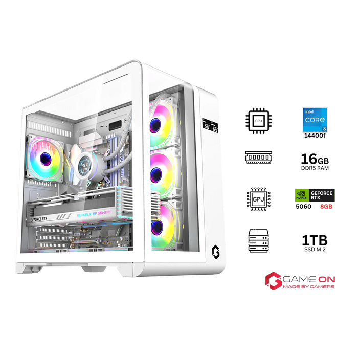 i5 14400F, 16GB RAM, 1TB SSD, RTX 5060 8GB OC, 850W PSU - White | Gaming PC
