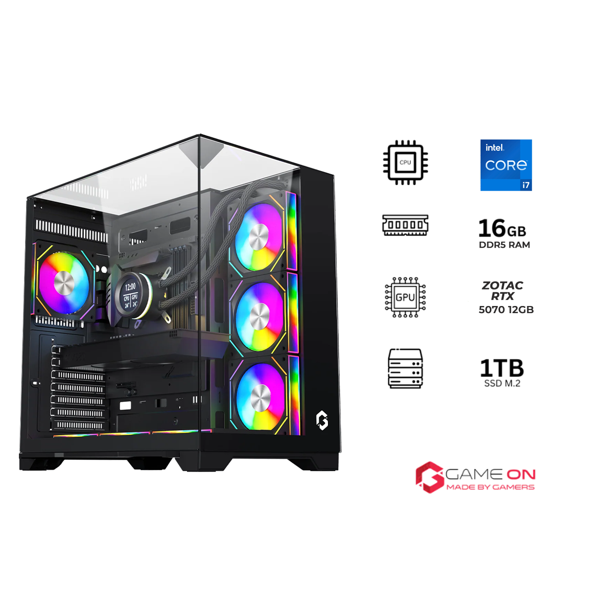 Intel Core i7-14700K, 16GB RAM, 1TB SSD, RTX 5070 12GB OC, 850W PSU, Liquid Cooler, 27" OLED QHD 280Hz Monitor & All-In-One Gaming Bundle (Keyboard, Headset, Mouse & Mousepad) - Black | Gaming PC Bundle