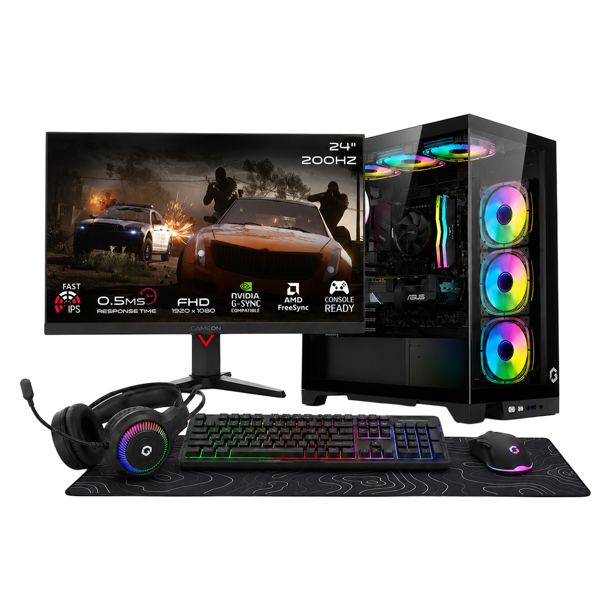 Intel Core Ultra 5 225F, 16GB RAM, 1TB SSD, RTX 5060 8GB OC, 750W PSU, Liquid Cooler, 24" FHD 200Hz Monitor & All-In-One Gaming Bundle (Keyboard, Headset, Mouse & Mousepad) - Black | Gaming PC Bundle