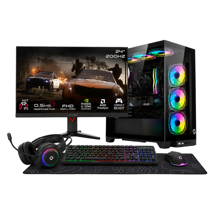 Intel Core Ultra 5 225F, 16GB RAM, 1TB SSD, RTX 5060 8GB OC, 750W PSU, Liquid Cooler, 24" FHD 200Hz Monitor & All-In-One Gaming Bundle (Keyboard, Headset, Mouse & Mousepad) - Black | Gaming PC Bundle