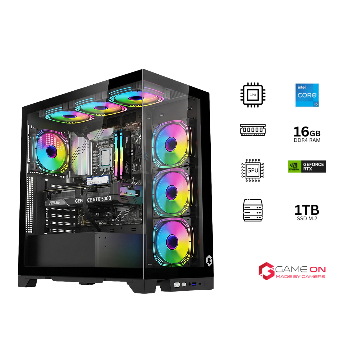 Intel Core Ultra 5 225F, 16GB RAM, 1TB SSD, RTX 5060 8GB OC, 750W PSU, Liquid Cooler, 24" FHD 200Hz Monitor & All-In-One Gaming Bundle (Keyboard, Headset, Mouse & Mousepad) - Black | Gaming PC Bundle