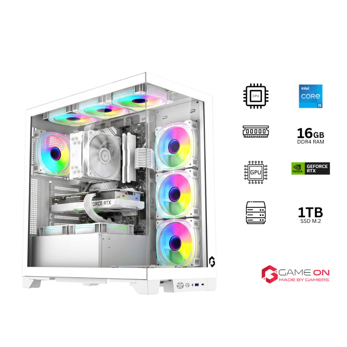 Intel Core Ultra 5 225F, 16GB RAM, 1TB SSD, RTX 5060 8GB OC, 750W PSU, Liquid Cooler, 24" FHD 200Hz Monitor & All-In-One Gaming Bundle (Keyboard, Headset, Mouse & Mousepad) - White | Gaming PC Bundle
