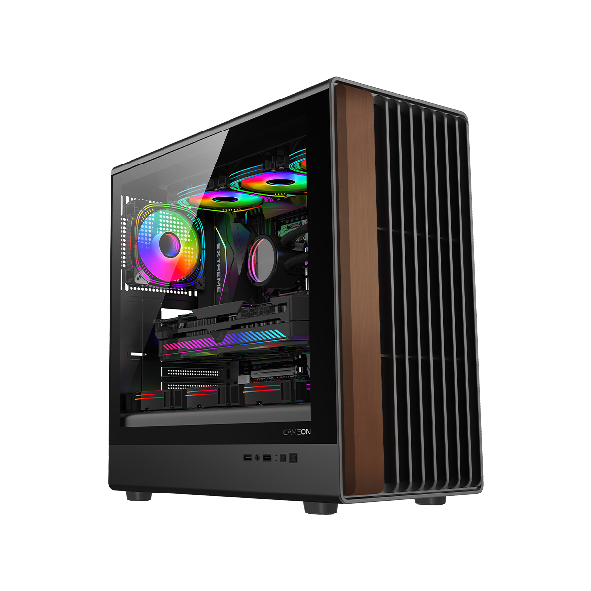 GAMEON TIMBER Midnight Series ARGB + PWM Mid Tower Gaming Case - Wood/Black