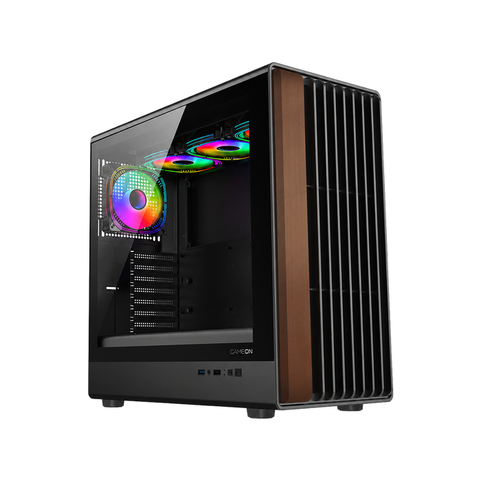GAMEON TIMBER Midnight Series ARGB + PWM Mid Tower Gaming Case - Wood/Black