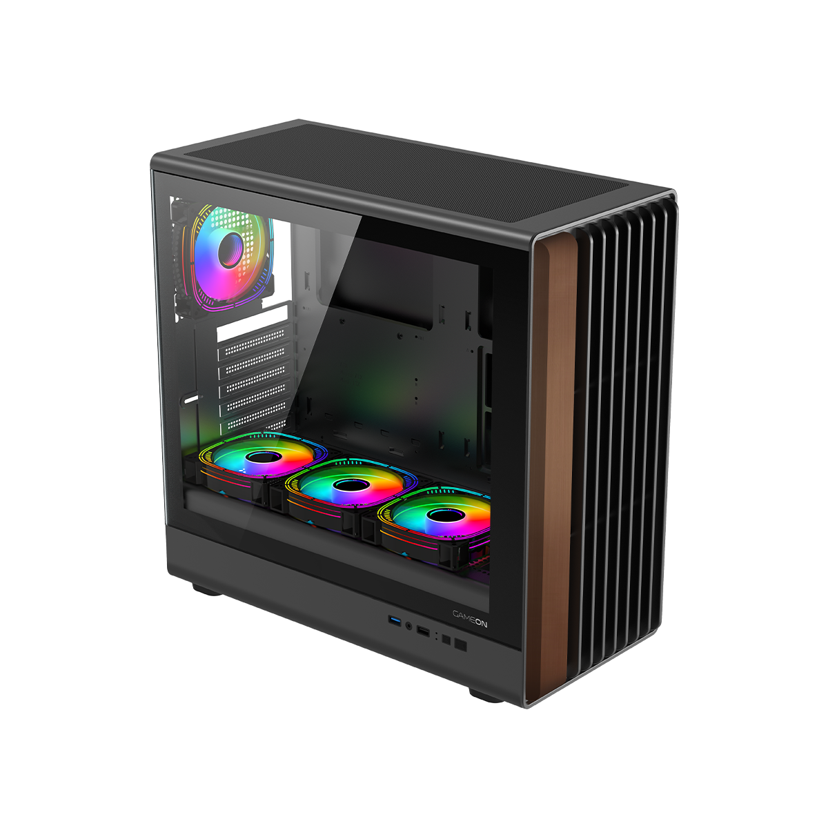 GAMEON TIMBER Midnight Series ARGB + PWM Mid Tower Gaming Case - Wood/Black