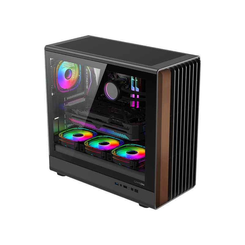 GAMEON TIMBER Midnight Series ARGB + PWM Mid Tower Gaming Case - Wood/Black