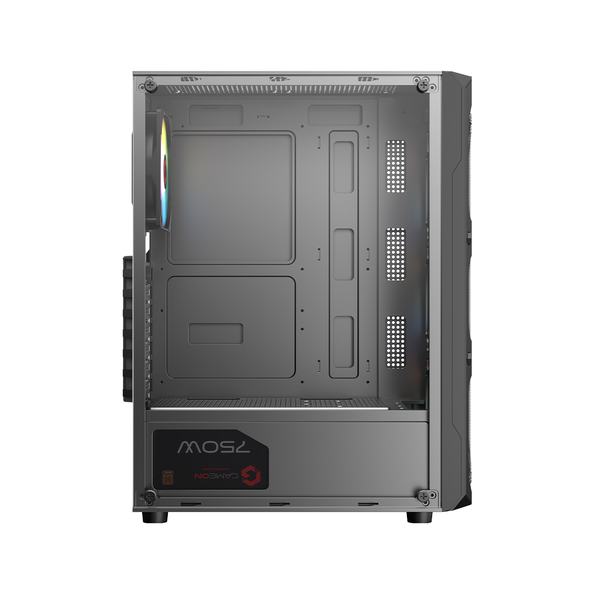 علبة ألعاب GAMEON TRIDENT III-M POWERFORGE Series متوسطة الحجم مع مزود طاقة 750 واط مثبت مسبقًا - أسود 