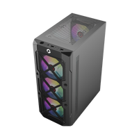 علبة ألعاب GAMEON TRIDENT III-M POWERFORGE Series متوسطة الحجم مع مزود طاقة 750 واط مثبت مسبقًا - أسود 