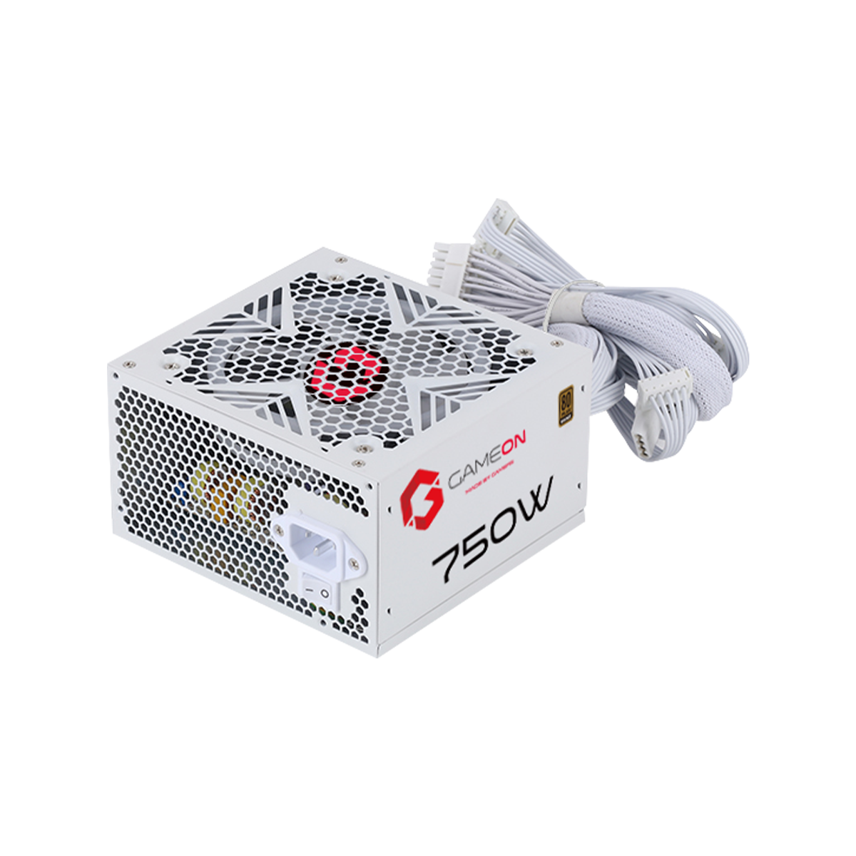 علبة ألعاب GAMEON Trident IV-A POWERFORGE Series متوسطة الحجم مع مزود طاقة 750 واط مثبت مسبقًا - أبيض