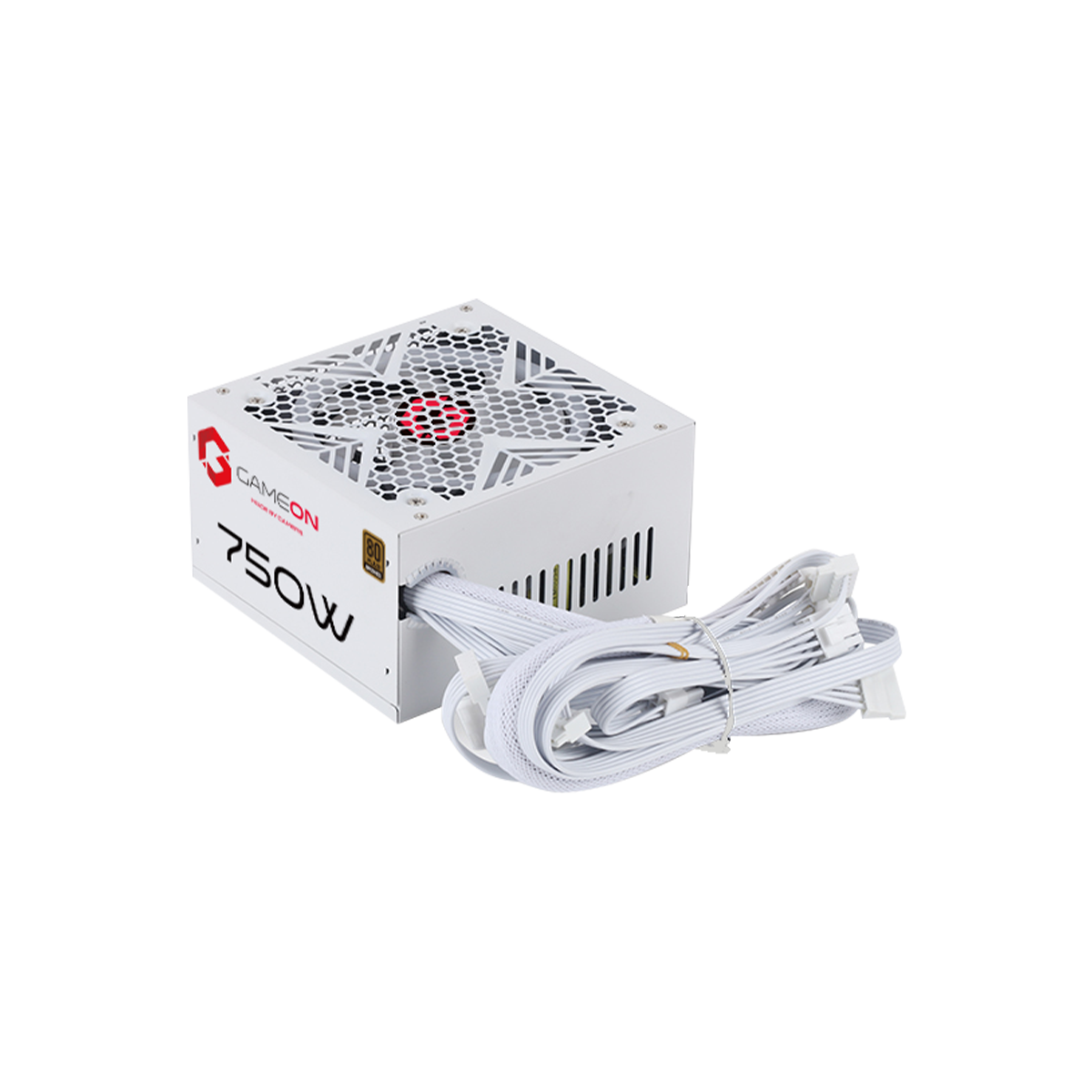 علبة ألعاب GAMEON Trident IV-A POWERFORGE Series متوسطة الحجم مع مزود طاقة 750 واط مثبت مسبقًا - أبيض