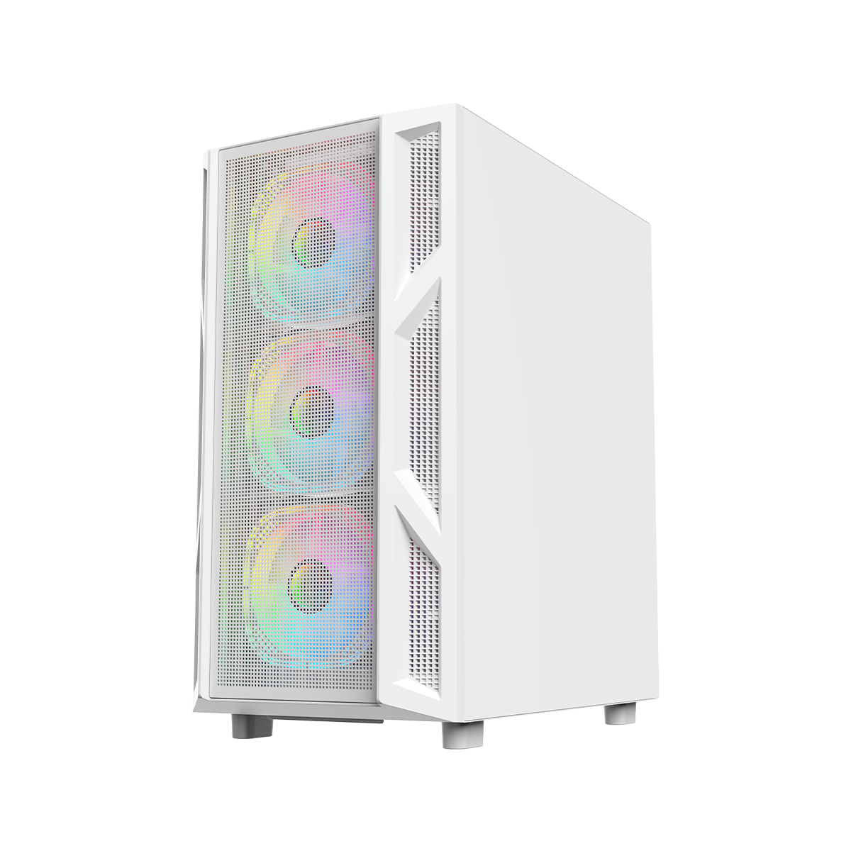 علبة ألعاب GAMEON Trident IV-A POWERFORGE Series متوسطة الحجم مع مزود طاقة 750 واط مثبت مسبقًا - أبيض