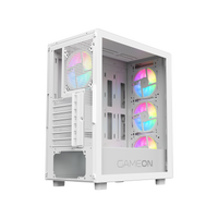 علبة ألعاب GAMEON Trident IV-A POWERFORGE Series متوسطة الحجم مع مزود طاقة 750 واط مثبت مسبقًا - أبيض