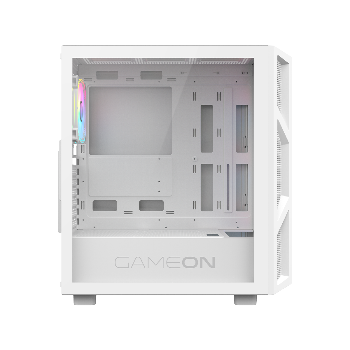 علبة ألعاب GAMEON Trident IV-A POWERFORGE Series متوسطة الحجم مع مزود طاقة 750 واط مثبت مسبقًا - أبيض