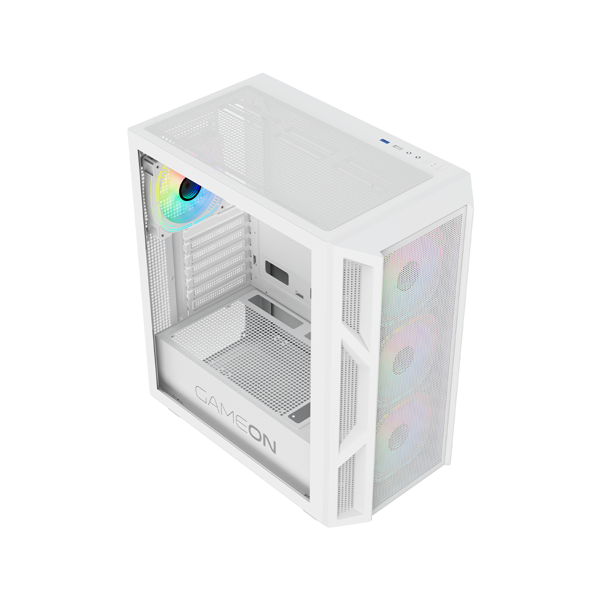 علبة ألعاب GAMEON Trident IV-A POWERFORGE Series متوسطة الحجم مع مزود طاقة 750 واط مثبت مسبقًا - أبيض