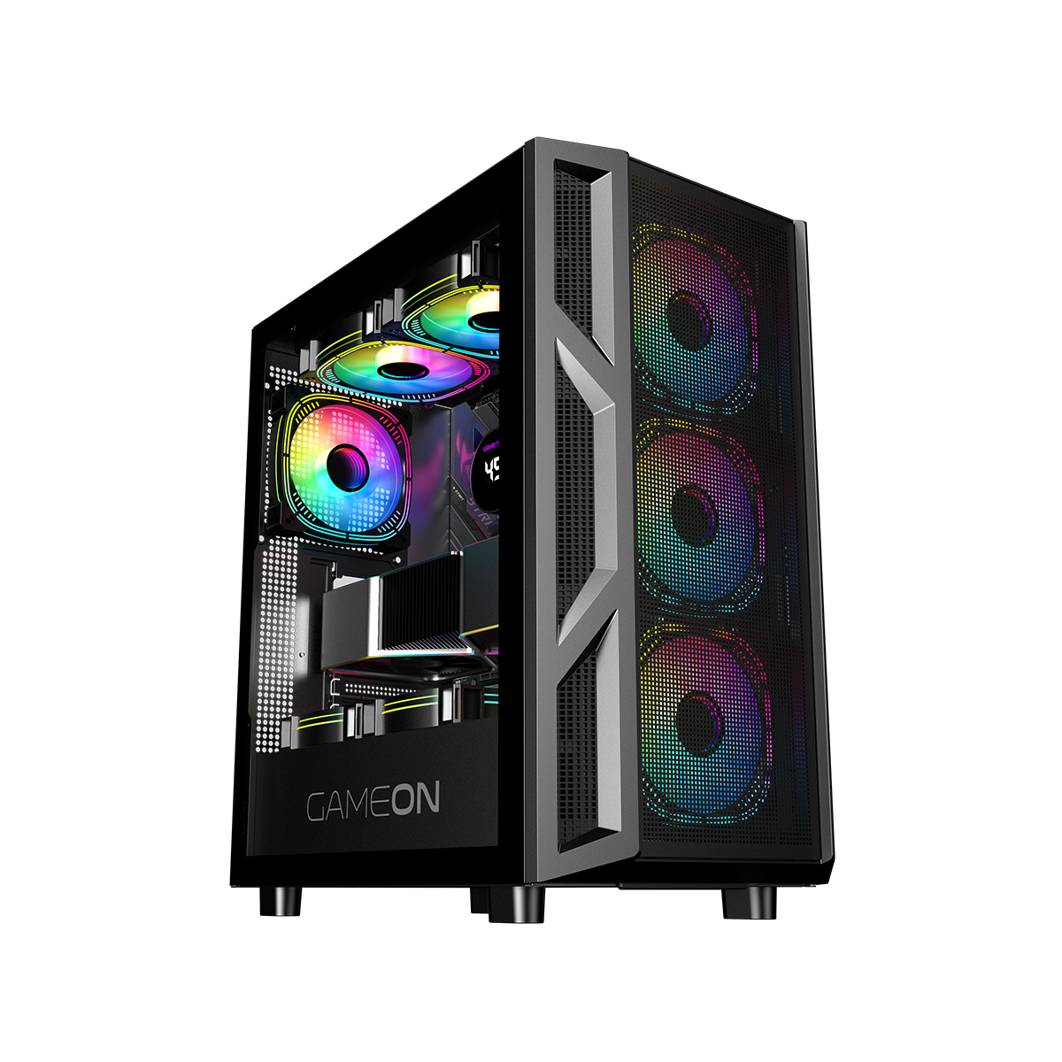 علبة ألعاب GAMEON Trident IV-M POWERFORGE Series متوسطة الحجم مع مزود طاقة 750 واط مثبت مسبقًا - أسود