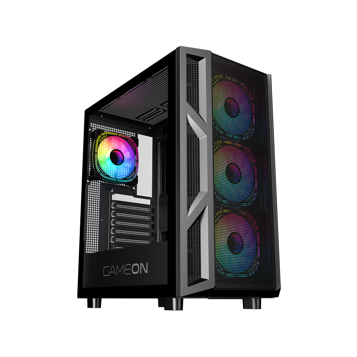 علبة ألعاب GAMEON Trident IV-M POWERFORGE Series متوسطة الحجم مع مزود طاقة 750 واط مثبت مسبقًا - أسود