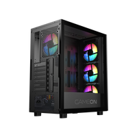 علبة ألعاب GAMEON Trident IV-M POWERFORGE Series متوسطة الحجم مع مزود طاقة 750 واط مثبت مسبقًا - أسود