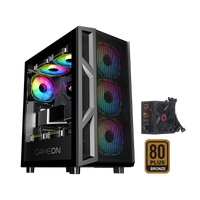 علبة ألعاب GAMEON Trident IV-M POWERFORGE Series متوسطة الحجم مع مزود طاقة 750 واط مثبت مسبقًا - أسود