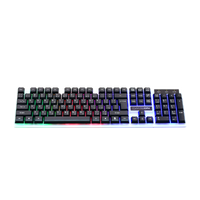Angled view of GAMEON DOMINION Series GO21KM-B RGB Wired Keyboard highlighting the English/Arabic layout with vibrant rainbow backlighting across all keys and full numeric keypad.