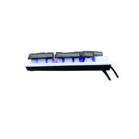 Side view of GAMEON DOMINION Series GO21KM-B RGB Wired Keyboard highlighting elevated keycaps, slim white chassis, and blue backlight illumination.