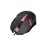 Angled view of GAMEON DOMINION Series RGB Wired Mouse showing sleek black and pink body, illuminated scroll wheel, and ergonomic curved design.