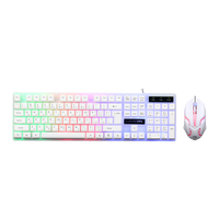 Front view of GAMEON DOMINION Series GO21KM-W RGB Wired Keyboard & Mouse 2 in 1 Combo, featuring a full-size English/Arabic layout keyboard with rainbow backlighting and matching ergonomic RGB gaming mouse.