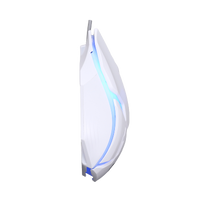 Side view of GAMEON DOMINION Series RGB Wired Mouse featuring white ergonomic body with glowing blue LED accents and textured grip for comfort.